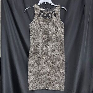 Evan Picone Black and Cream Patterned Mini Dress